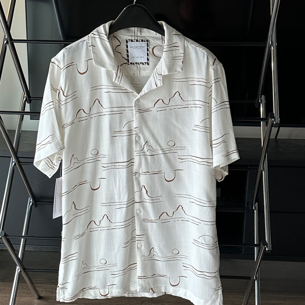 Denim & Flower White and Brown Camp Collar Shirt